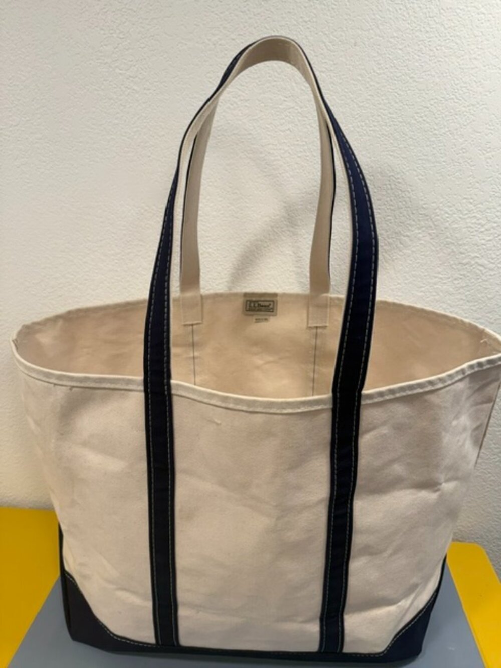 Vintage L.L.Bean Boat & Tote XL Navy Canvas Made USA Long Handle Tote